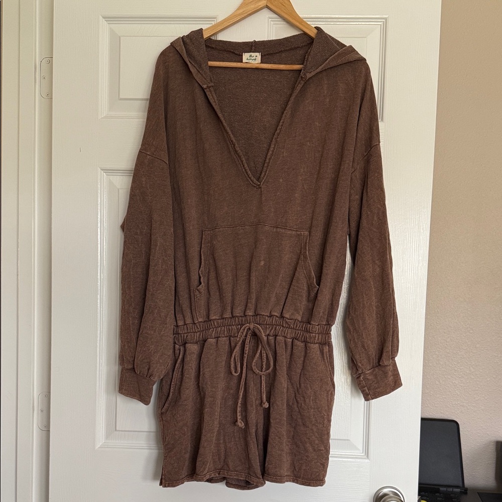 Blue Buttercup Brown Hooded Romper